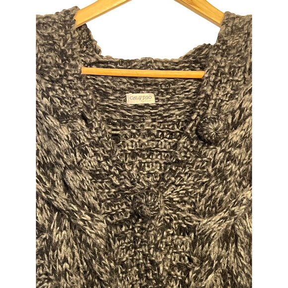 Calypso St. Barth Women Hand-3D Chunky Cable Knit Wool Blend Vest Pckts S/M Hood - Picture 3 of 16